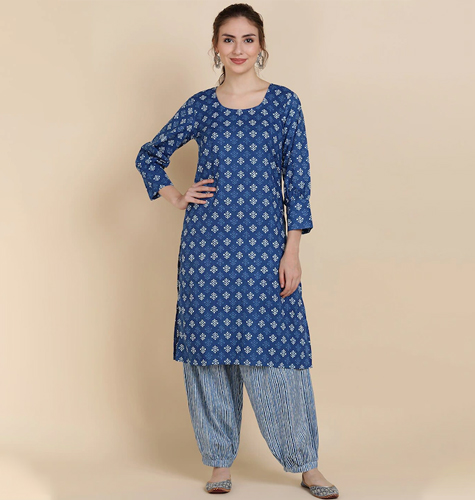 Women Blue Ethnic Motifs Printed Pure Cotton Kurta with Salwar